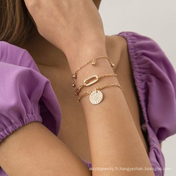 Bracelet métallique de combinaison simple multicouche créatif pour les femmes, INS Personnalité Géométrique Drop Ball Bracelet